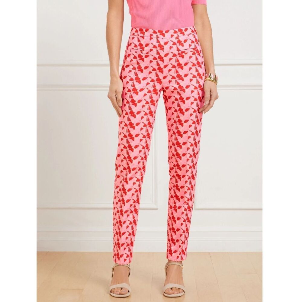 Talbots Chatham Slim Ankle Pants Size 8 Pink Red Floral Jacquard New